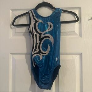 Snowflake Designs Gymnastics Leotard Holographic Teal Black & White Size L